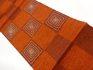 手織り紬相良刺繍市松に子持ち色紙模様名古屋帯